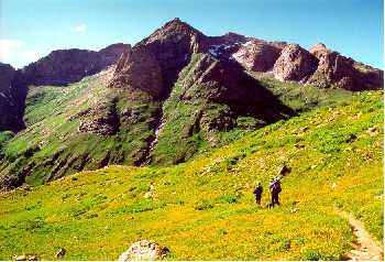 Hiking down from Columbine Pass